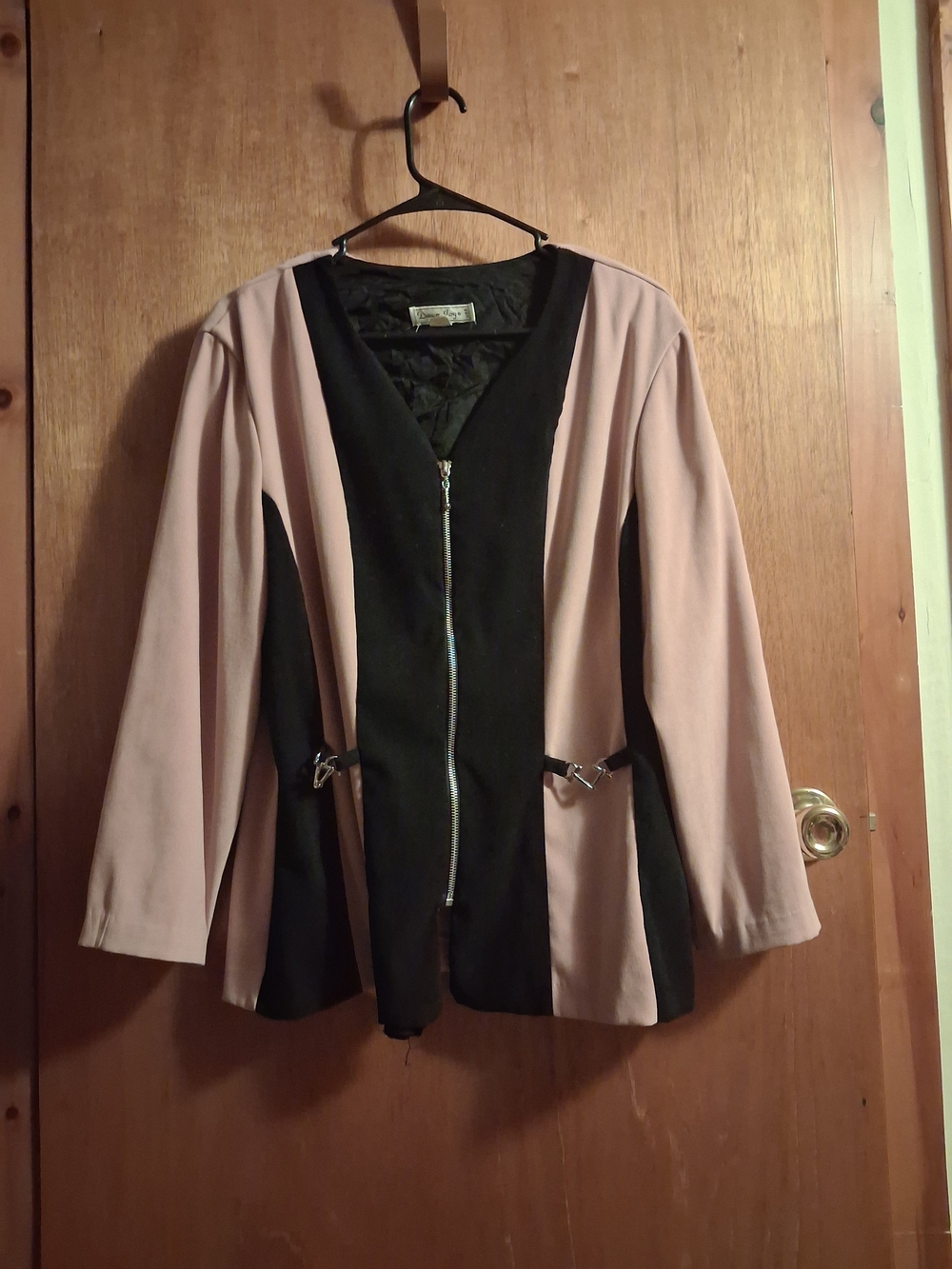 Vintage Women's Two-Tone Zip Front Blazer Jacket - Blush and Black